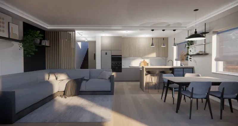 Salon z otwartą kuchnią