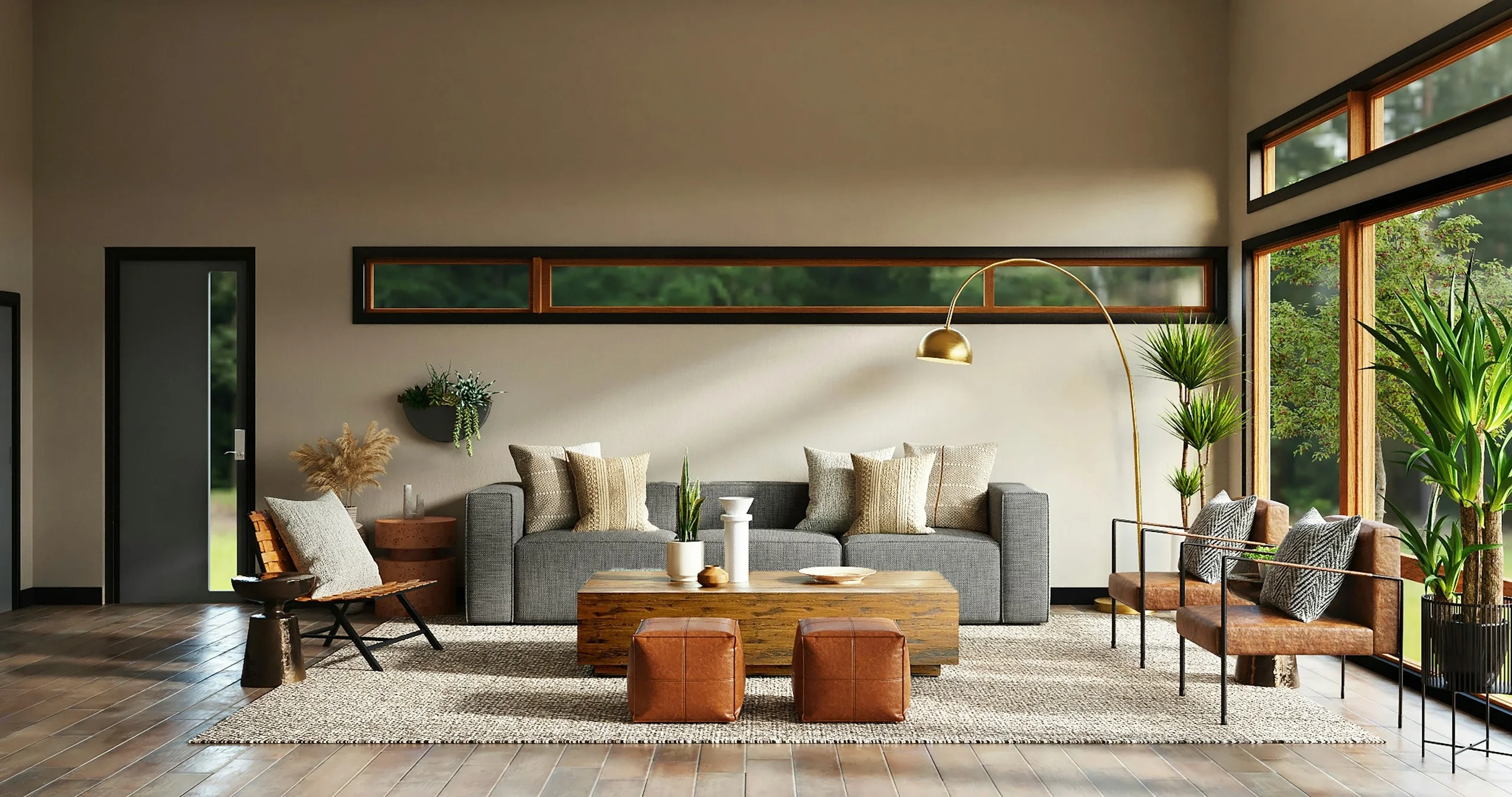 Bright living area with kitchen designed by DeMāre Studio in Gdańsk